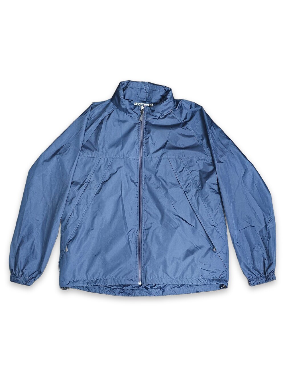 SCOTTeVEST Men's Pack Windbreaker Jacket L 19-Pocket Packable Stowable Hood Blue